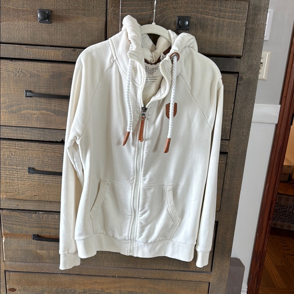 White Zip-Up Hoodie with Drawstring